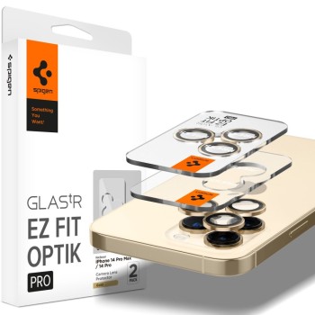 Стъклен Протектор за камера Spigen Optik.TR ”Ez Fit” 2-Pack за iPhone 14 Pro / 14 Pro Max, Gold