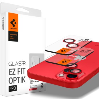 Стъклен Протектор за камера Spigen Optik.TR ”Ez Fit” 2-Pack за iPhone 14 / 14 Plus, Red