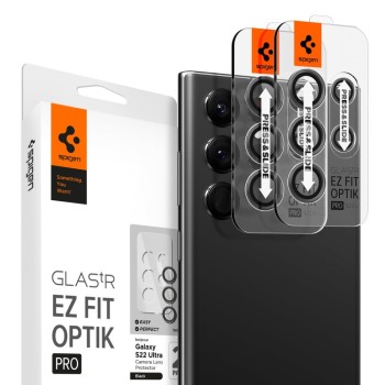 Стъклен Протектор за камера Spigen Optik.TR ”Ez Fit” 2-Pack за Samsung Galaxy S22 Ultra, Black