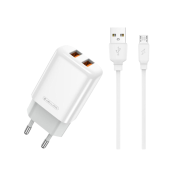 Зарядно JELLICO EU02, 2x USB, 2.4A, Micro USB Кабел, White