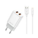 Зарядно JELLICO EU02, 2x USB, 2.4A, Lightning Кабел, White