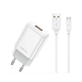 Зарядно JELLICO EU01, 2.4A, Micro USB Кабел, White