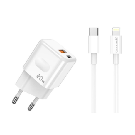 Зарядно JELLICO C87, 20W, USB-C / USB3.0 + PD Кабел, White