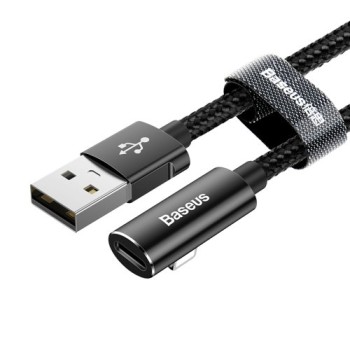 Кабел Baseus Rhythm Bent USB / Lightning + Audio адаптер 2.4A 0.5m, Черен