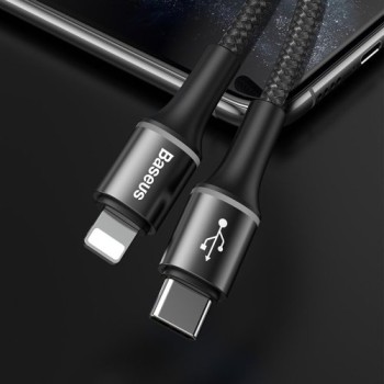 Кабел Baseus Halo illuminated USB Type C 18W - Lightning, LED,  1m, Черен