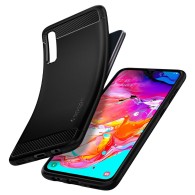 Spigen Rugged Armor удароустойчив силиконов (TPU) калъф за Samsung Galaxy A70, Matte Black