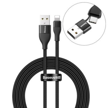 Кабел Baseus nylon braided  USB / USB Type-C 18W - Lightning 2A 1m, Черен