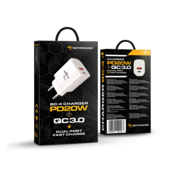 Зарядно BeePower BC-4, 20W, USB-C + USB3.0, White