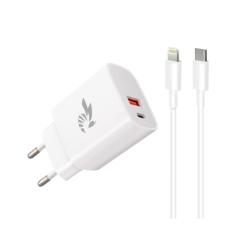 Зарядно BeePower BC-4, 20W, USB-C + USB3.0 + PD Lightning кабел, White