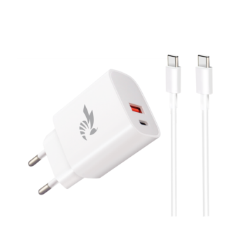 Зарядно BeePower BC-4, 20W, USB-C + USB3.0 + USB-C Към USB-C кабел, White