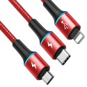 Кабел Baseus Halo 3in1 micro USB / Lightning / USB Type-C LED, 3,5A 1,2m , Червен