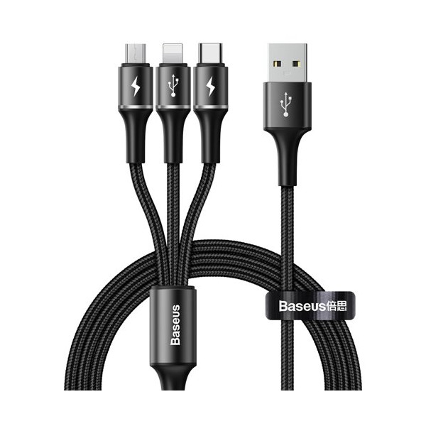 Кабел Baseus Halo 3in1 micro USB / Lightning / USB Type-C LED, 3,5A 1,2m , Черен