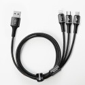Кабел Baseus Halo 3in1 micro USB / Lightning / USB Type-C LED, 3,5A 1,2m , Черен