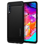 Spigen Rugged Armor удароустойчив силиконов (TPU) калъф за Samsung Galaxy A70, Matte Black