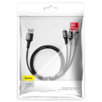 Кабел Baseus Halo 3in1 micro USB / Lightning / USB Type-C LED, 3,5A 1,2m , Черен