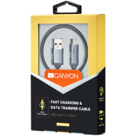USB Кабел Canyon Type C, 1M, 2A, сив