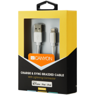 USB Кабел Canyon CNS-MFIC3 Lightning, MFI, certified by Apple, 1M, Pearl White