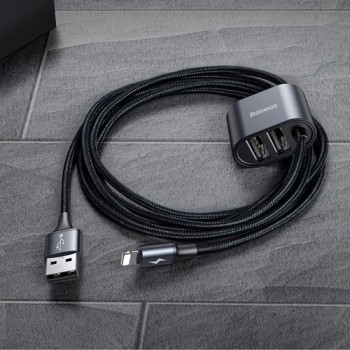 Кабел Baseus Special Data USB към Lightning + 2x USB HUB, 1.5M, Черен