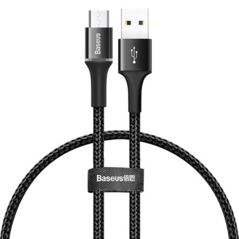 Кабел Baseus Halo USB / Micro USB LED 3A 0.25М, Черен