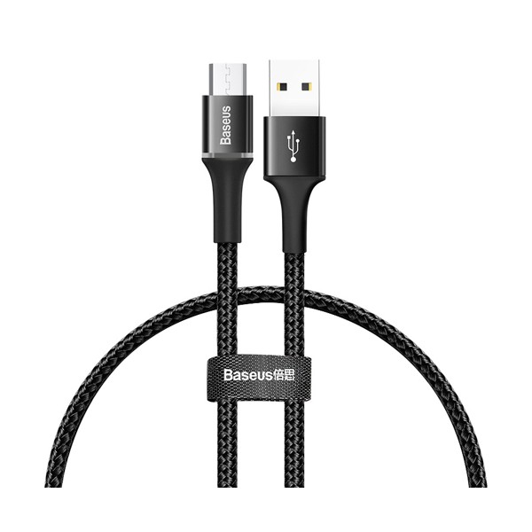 Кабел Baseus Halo USB / Micro USB LED 3A 0.25М, Черен