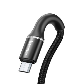 Кабел Baseus Halo USB / Micro USB LED 3A 0.25М, Черен