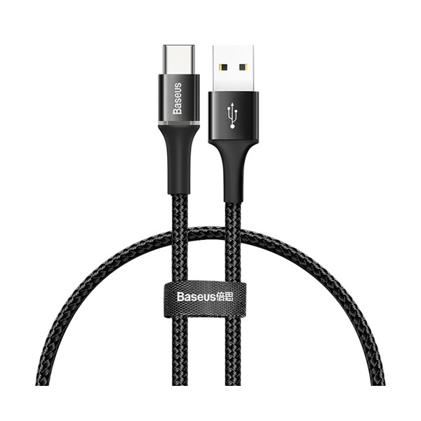 Кабел Baseus Halo USB / USB Type C LED 3A 0.25М, Черен
