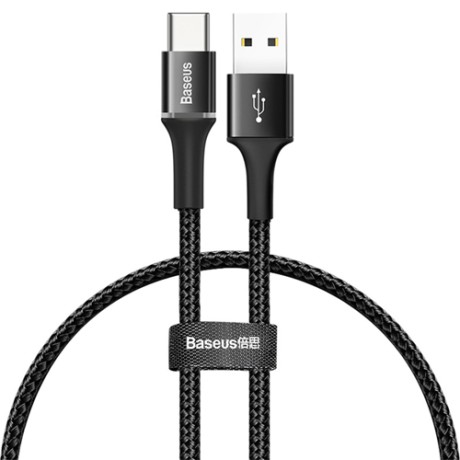 Кабел Baseus Halo USB / USB Type C LED 3A 0.25М, Черен