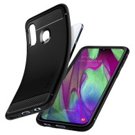 Spigen Rugged Armor удароустойчив силиконов (TPU) калъф за Samsung Galaxy A40, Matte Black