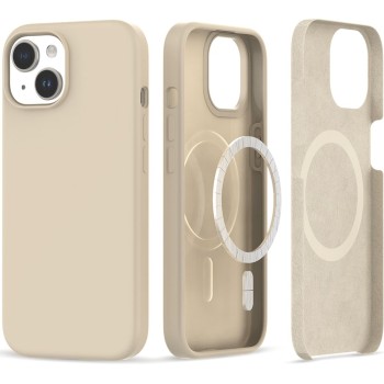Калъф TECH-PROTECT Silicone Magsafe за iPhone 15, Sand Beige