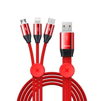 Кабел Baseus 3 in 1 USB  - micro USB / Lightning / USB Type C 3.5A 1M, Червен