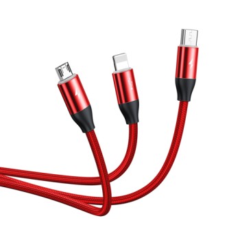 Кабел Baseus 3 in 1 USB  - micro USB / Lightning / USB Type C 3.5A 1M, Червен