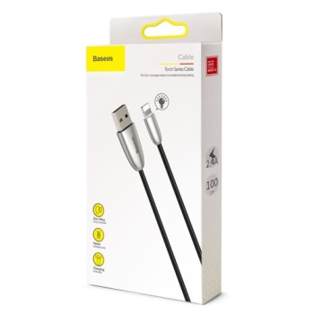 Кабел Baseus Torch USB / Lightning 2.4A 1M LED , Черен