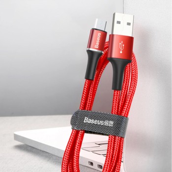 Кабел Baseus Halo Data USB/ micro USB LED 3A 1М, Червен