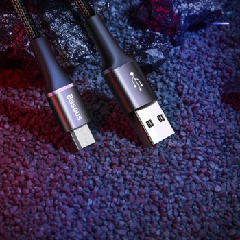 Кабел Baseus Halo Data USB/ micro USB LED 3A 0.5М, Черен