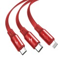 Кабел Baseus Fabric Retractable USB - micro USB / Lightning / USB-C 3.5A 1,2M, Червен