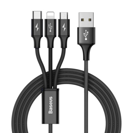 Кабел  Baseus Rapid USB - micro USB / Lightning / USB-C 3A 1,2M, Черен