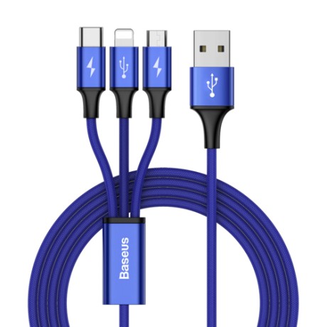 Кабел  Baseus Rapid USB - micro USB / Lightning / USB-C 3A 1,2M, Син