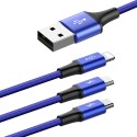 Кабел  Baseus Rapid USB - micro USB / Lightning / USB-C 3A 1,2M, Син