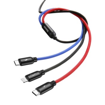 Кабел Baseus Three Primary Colors USB - micro USB / Lightning / USB-C  3.5A 1,2M, Черен