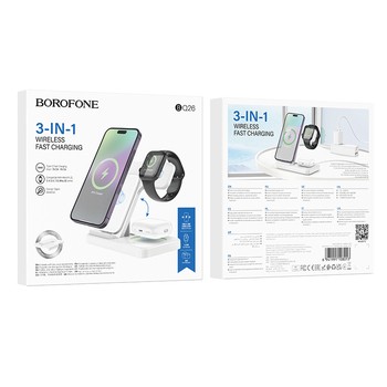 Безжично зарядно Borofone BQ26, 3in1, Wireless Charger, 15W, Черен