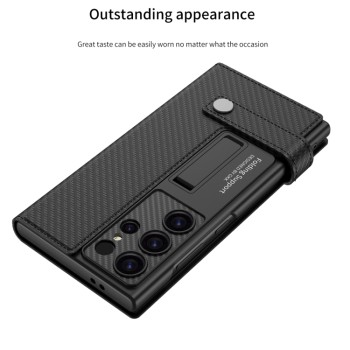 Калъф GKK Flip Wallet Leather за Samsung Galaxy S24 Ultra, Carbon Fiber Texture