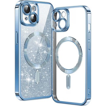 Калъф-Techsuit - Luxury Glitter MagSafe - iPhone 15 - Light Blue