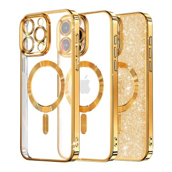 Калъф-Techsuit - Luxury Glitter MagSafe - iPhone 15 Pro Max - Gold
