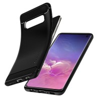Spigen Rugged Armor удароустойчив силиконов (TPU) калъф за Samsung Galaxy S10, Matte Black