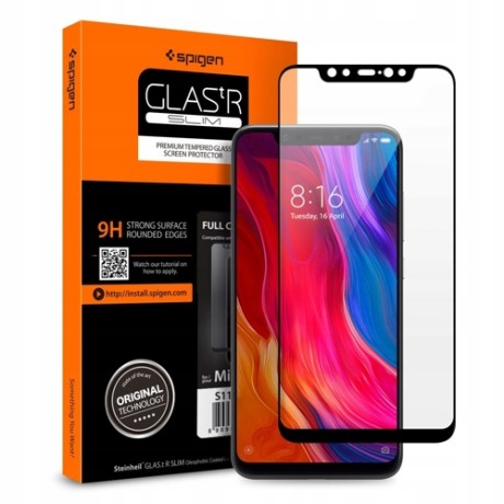 Стъклен протектор SPIGEN Glass FC за Xiaomi Mi8, Черен