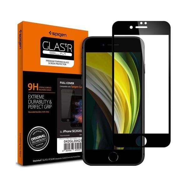 Стъклен протектор SPIGEN Glass FC за iPhone 7/8/Se 2020, Черен