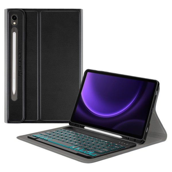 Калъф-Techsuit - CozyTab Case (with Pencil Holder/RGB Wireless Magnetic Keyboard) - Samsung Galaxy Tab S9 FE - Black