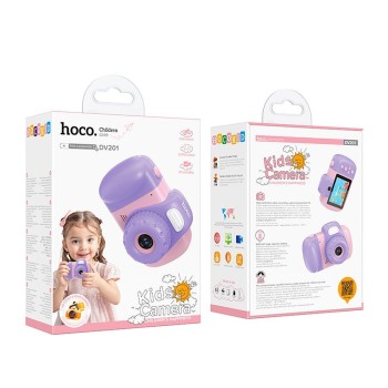 Детски фотоапарат HOCO Digital kids camera DV201, дигитална камера за снимки и видео, Pink Purple