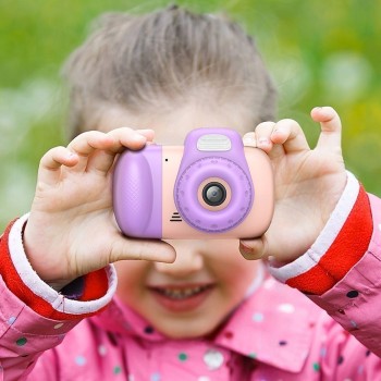 Детски фотоапарат HOCO Digital kids camera DV201, дигитална камера за снимки и видео, Pink Purple