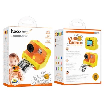 Детски фотоапарат и Принтер HOCO Digital kids Camera - Printer DV200, Yellow Orange